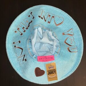 VINTAGE ♥️ Juicy Couture Turquoise Sun Hat “NOT THAT INTO YOU” Y2K Beach Pool 🎀